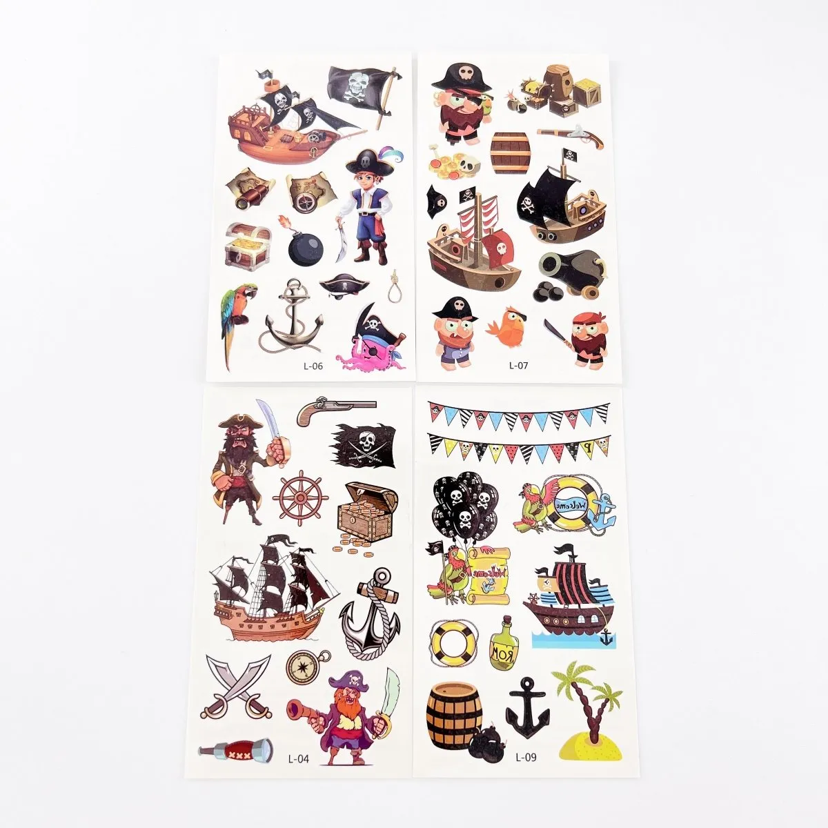 10 Sheets Cartoon Pirate Temporary Tattoos for Boys Girls Party Favor Supplies