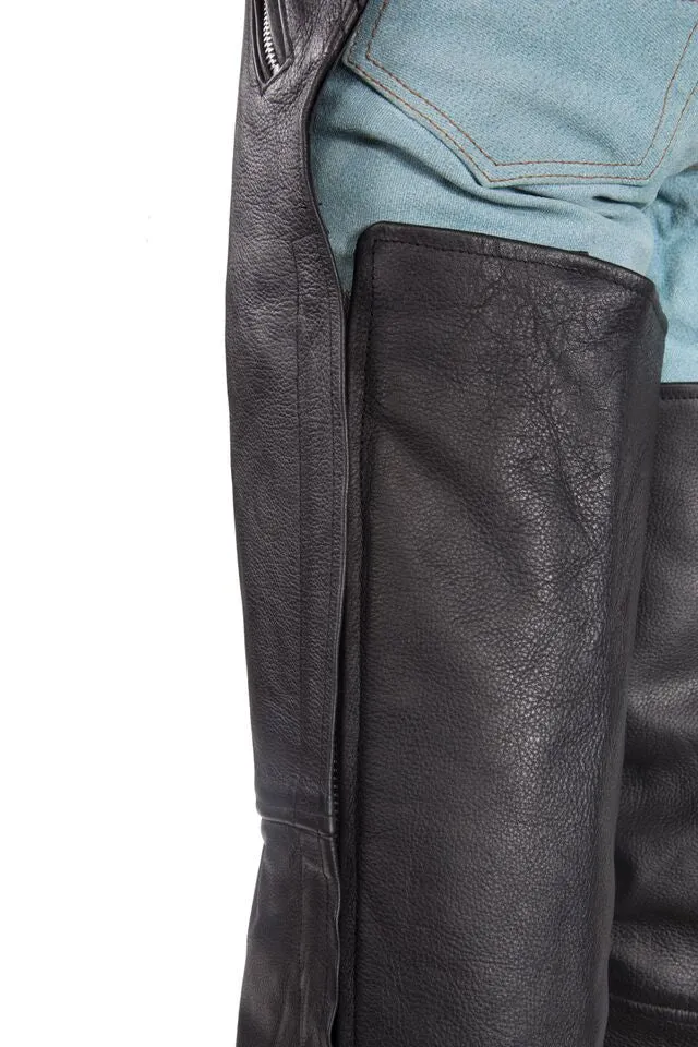 3 Pocket Naked Leather Cowhide Motorcycle Chaps with Zipper Pocket