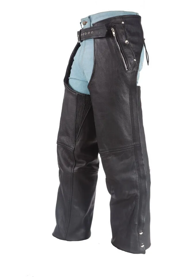 3 Pocket Naked Leather Cowhide Motorcycle Chaps with Zipper Pocket