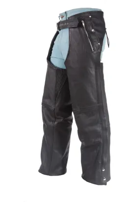 3 Pocket Naked Leather Cowhide Motorcycle Chaps with Zipper Pocket