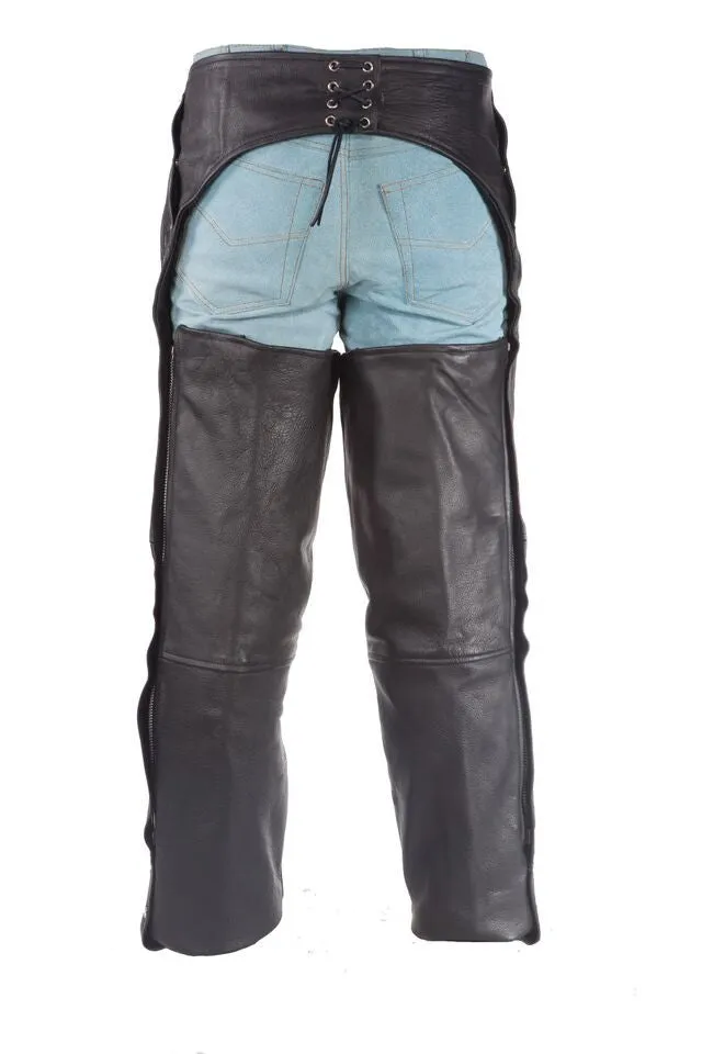 3 Pocket Naked Leather Cowhide Motorcycle Chaps with Zipper Pocket
