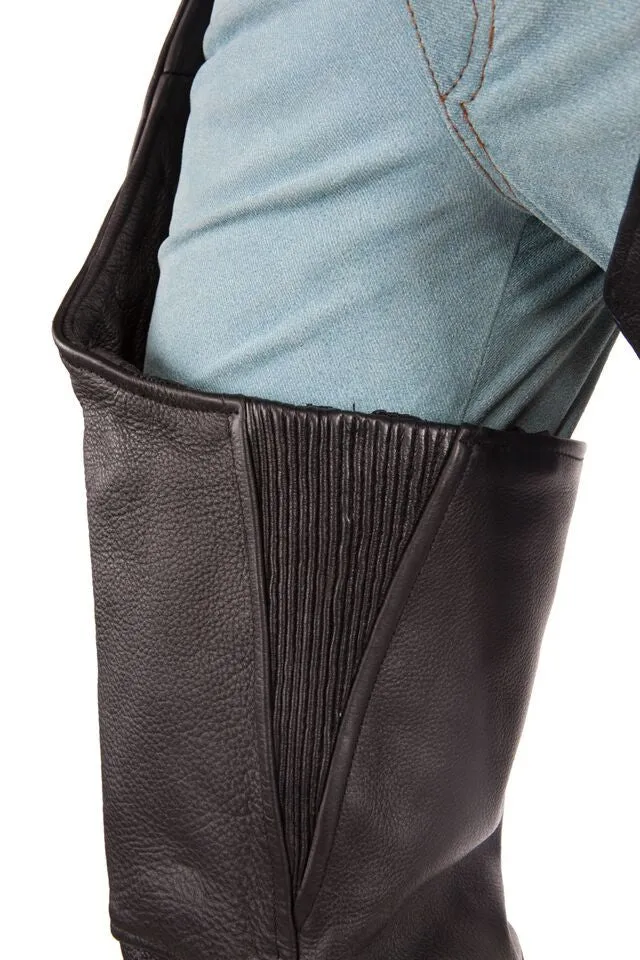 3 Pocket Naked Leather Cowhide Motorcycle Chaps with Zipper Pocket