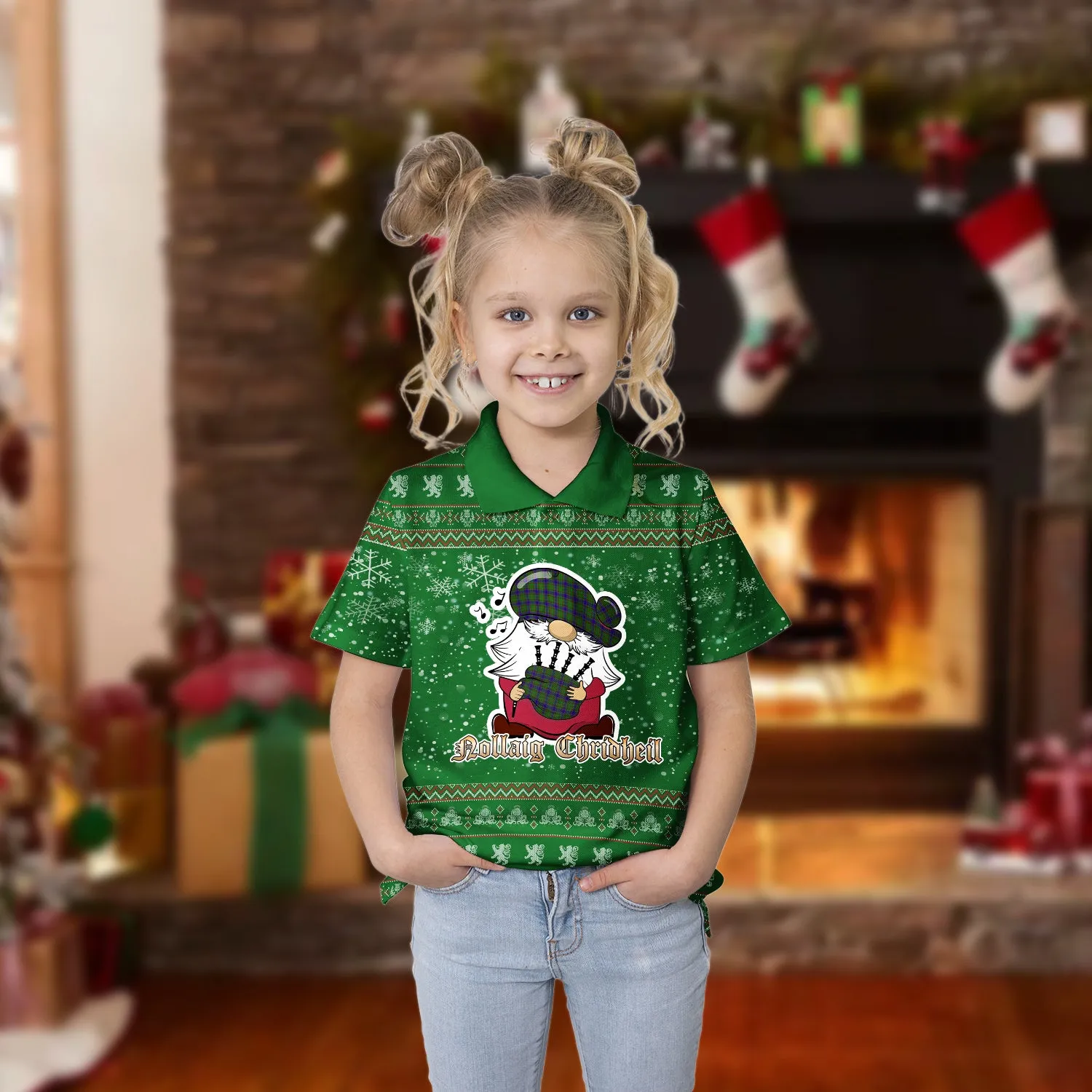 Adam Clan Christmas Family Polo Shirt with Funny Gnome Playing Bagpipes