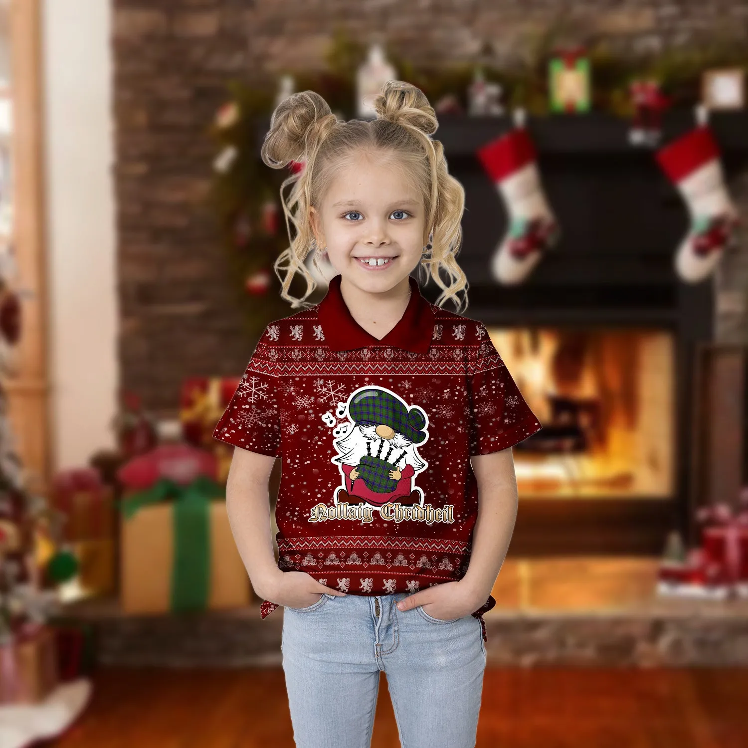 Adam Clan Christmas Family Polo Shirt with Funny Gnome Playing Bagpipes