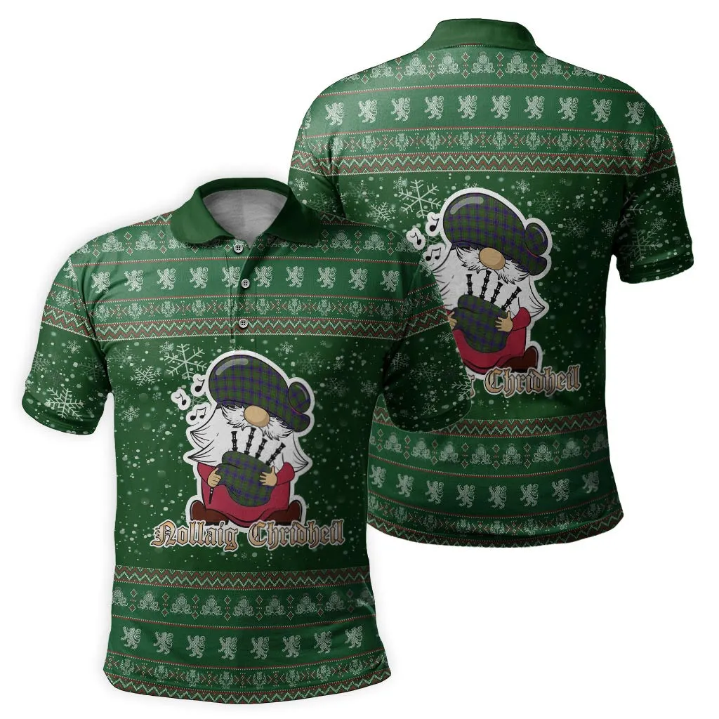 Adam Clan Christmas Family Polo Shirt with Funny Gnome Playing Bagpipes