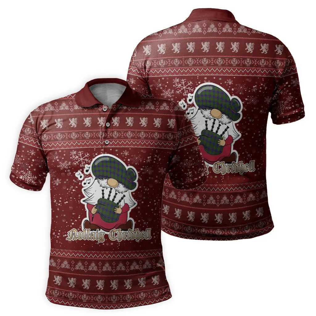 Adam Clan Christmas Family Polo Shirt with Funny Gnome Playing Bagpipes