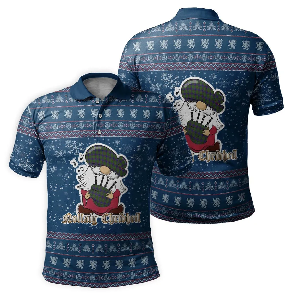 Adam Clan Christmas Family Polo Shirt with Funny Gnome Playing Bagpipes