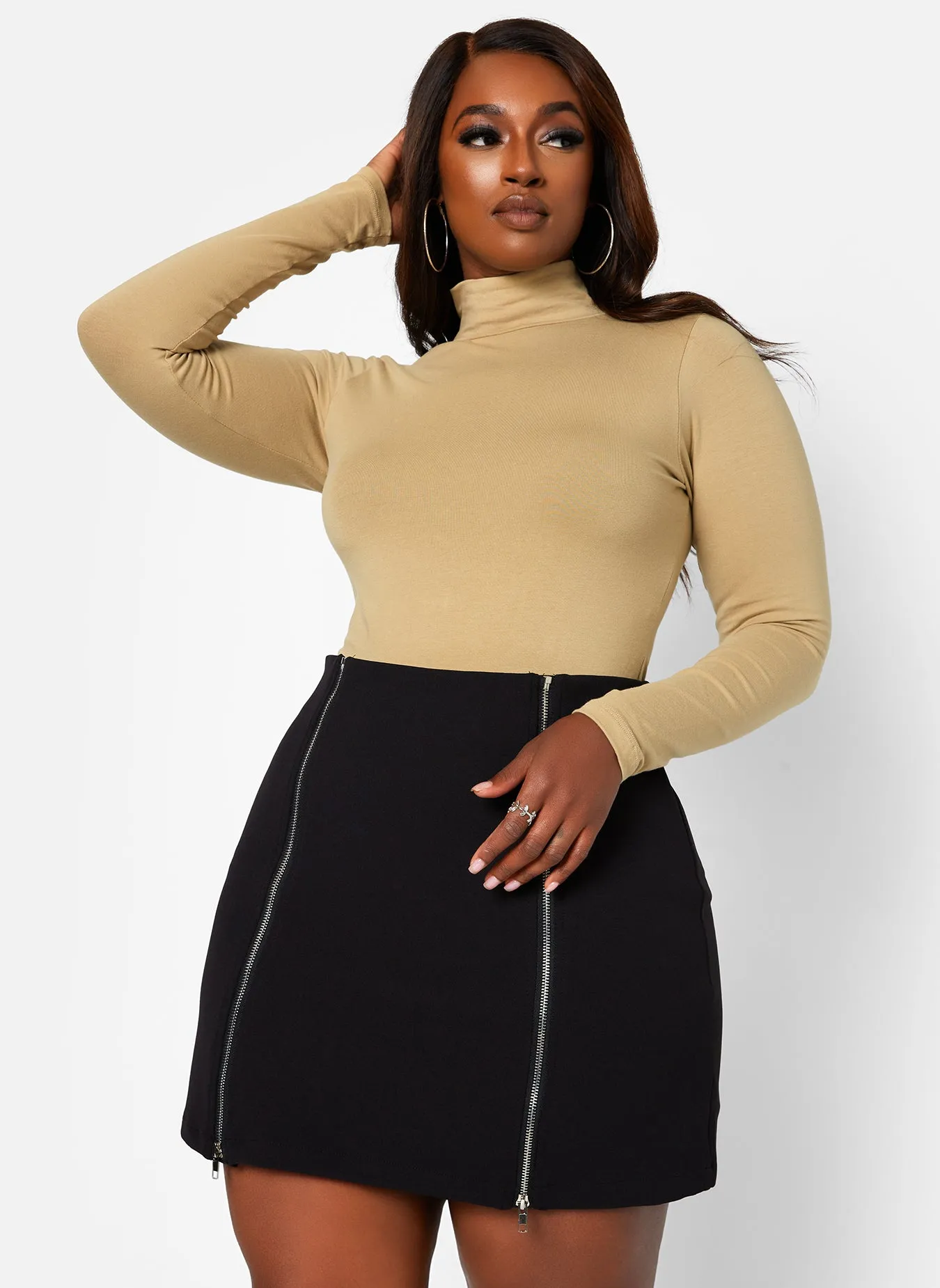 After Hours Zipper Splits Mini A Line Skirt
