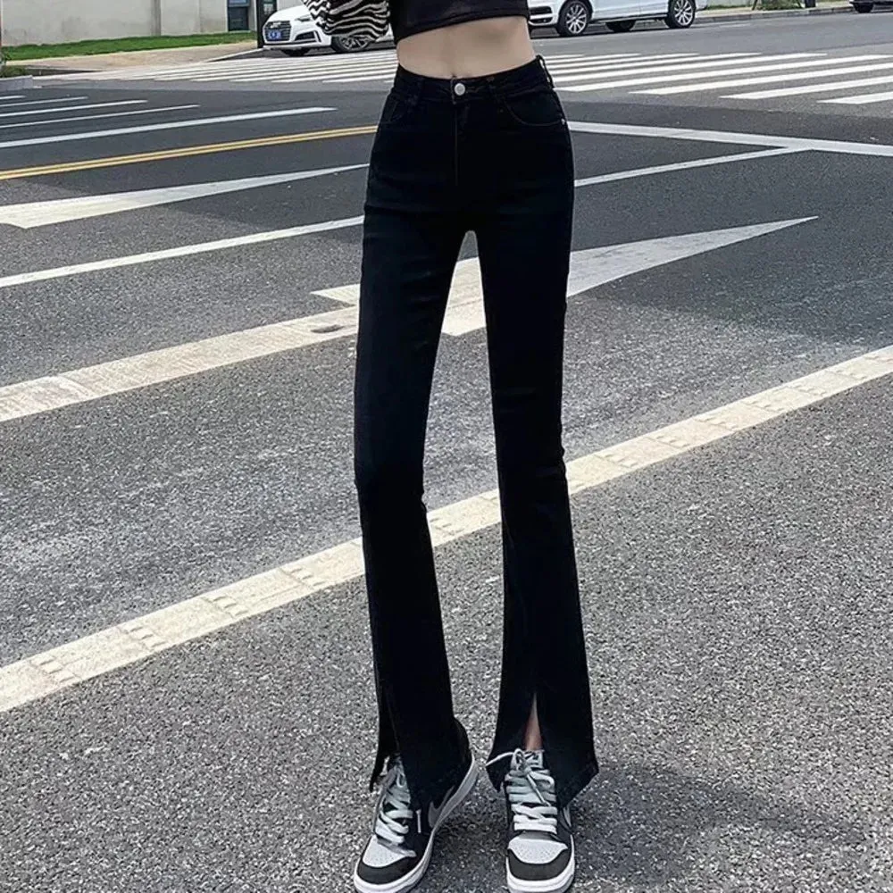 Amy Fashion - Blue Vintage Quality Fashion Straight Women Pant Woman High Waist Denim Pants Wide Leg Denim Clothing Jean