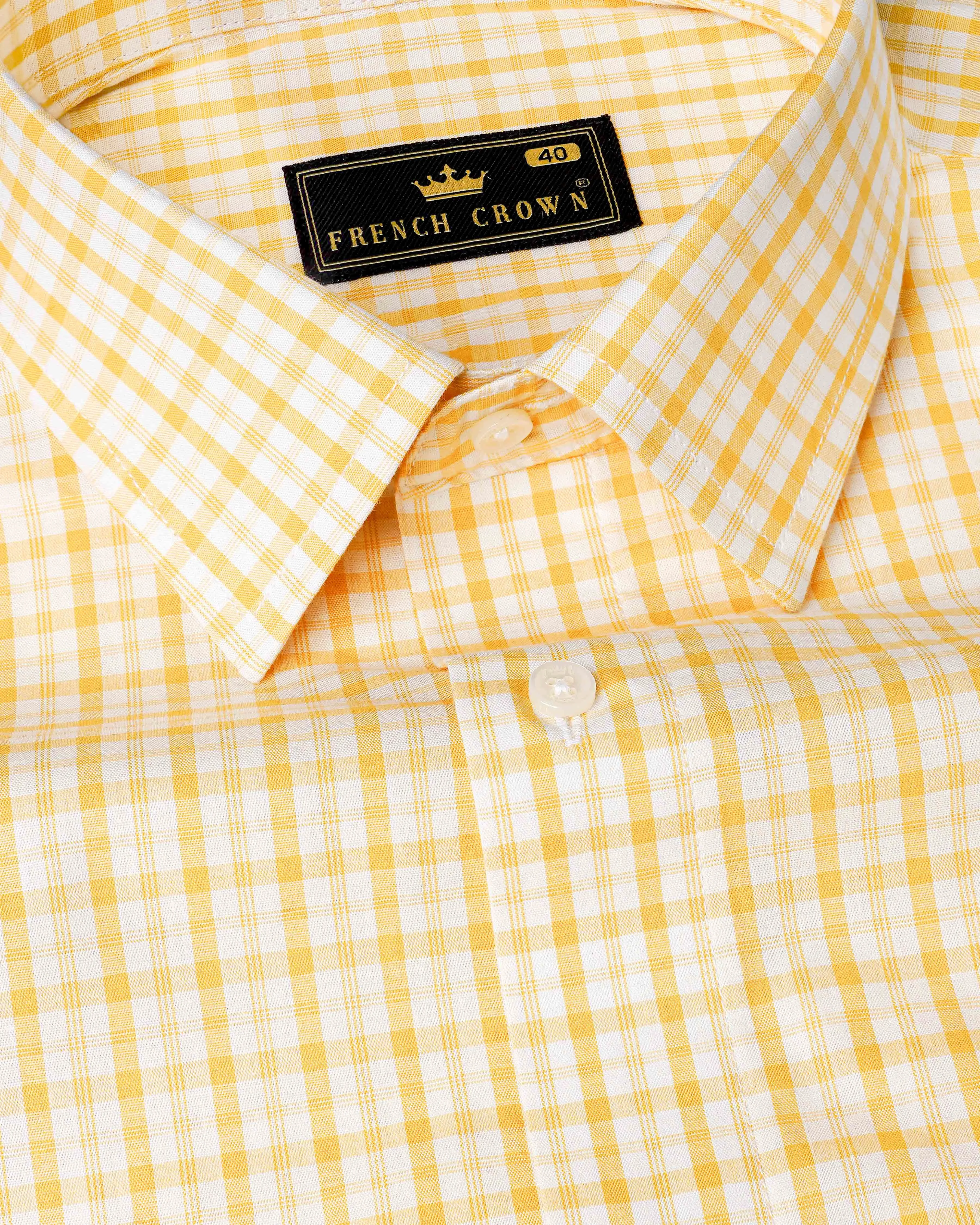 Apricot Yellow with White Plaid Checkered Premium Cotton Shirt