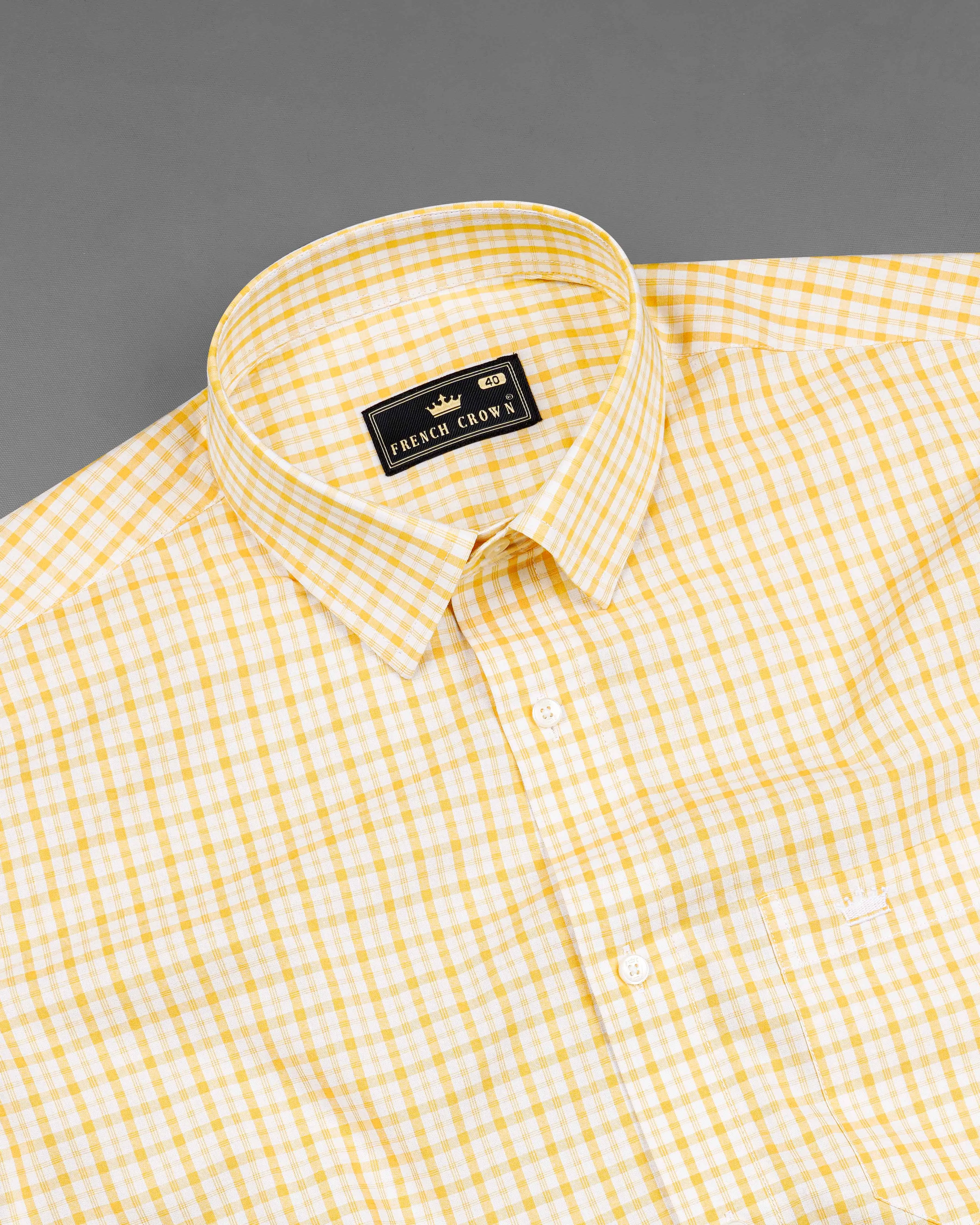 Apricot Yellow with White Plaid Checkered Premium Cotton Shirt