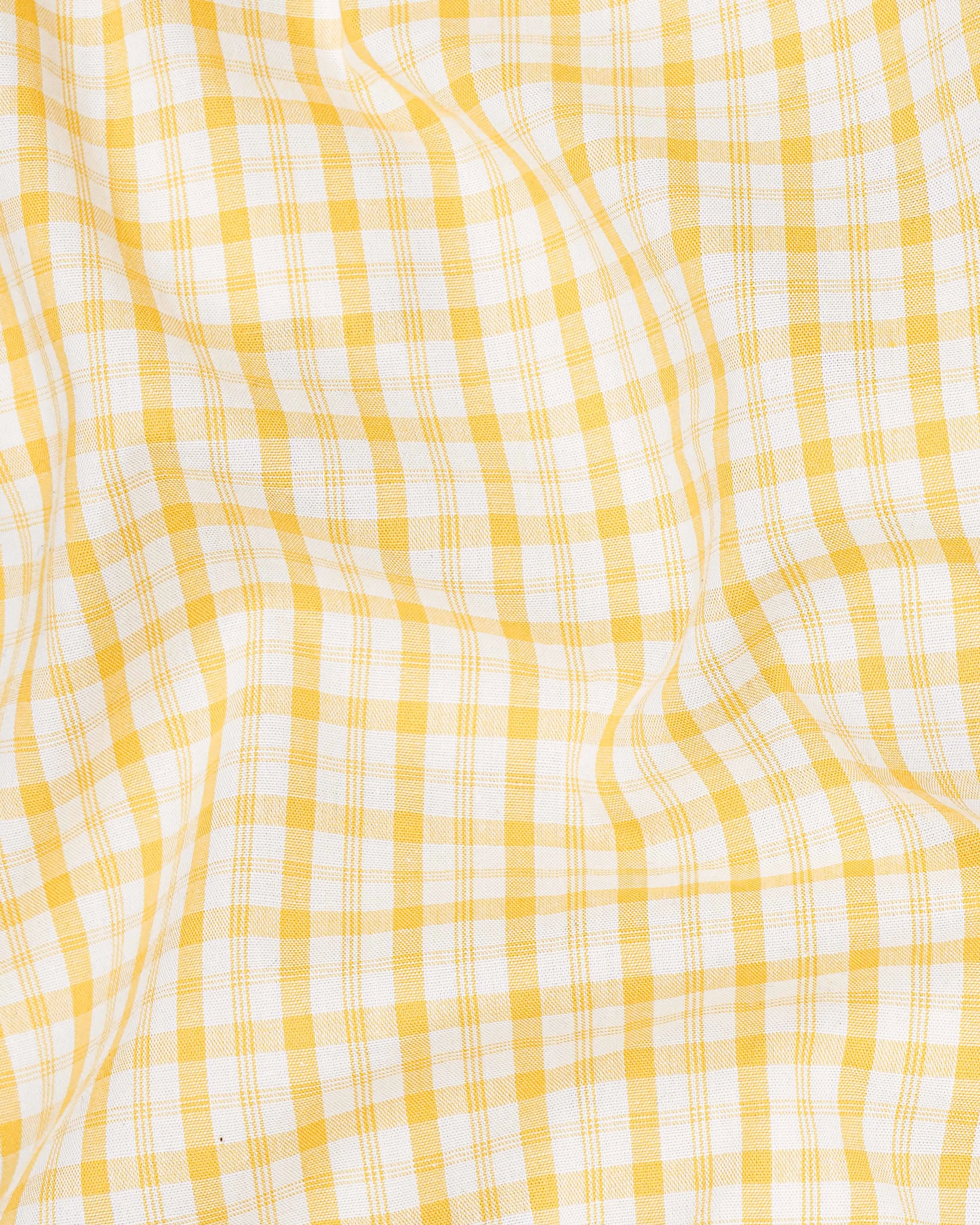 Apricot Yellow with White Plaid Checkered Premium Cotton Shirt