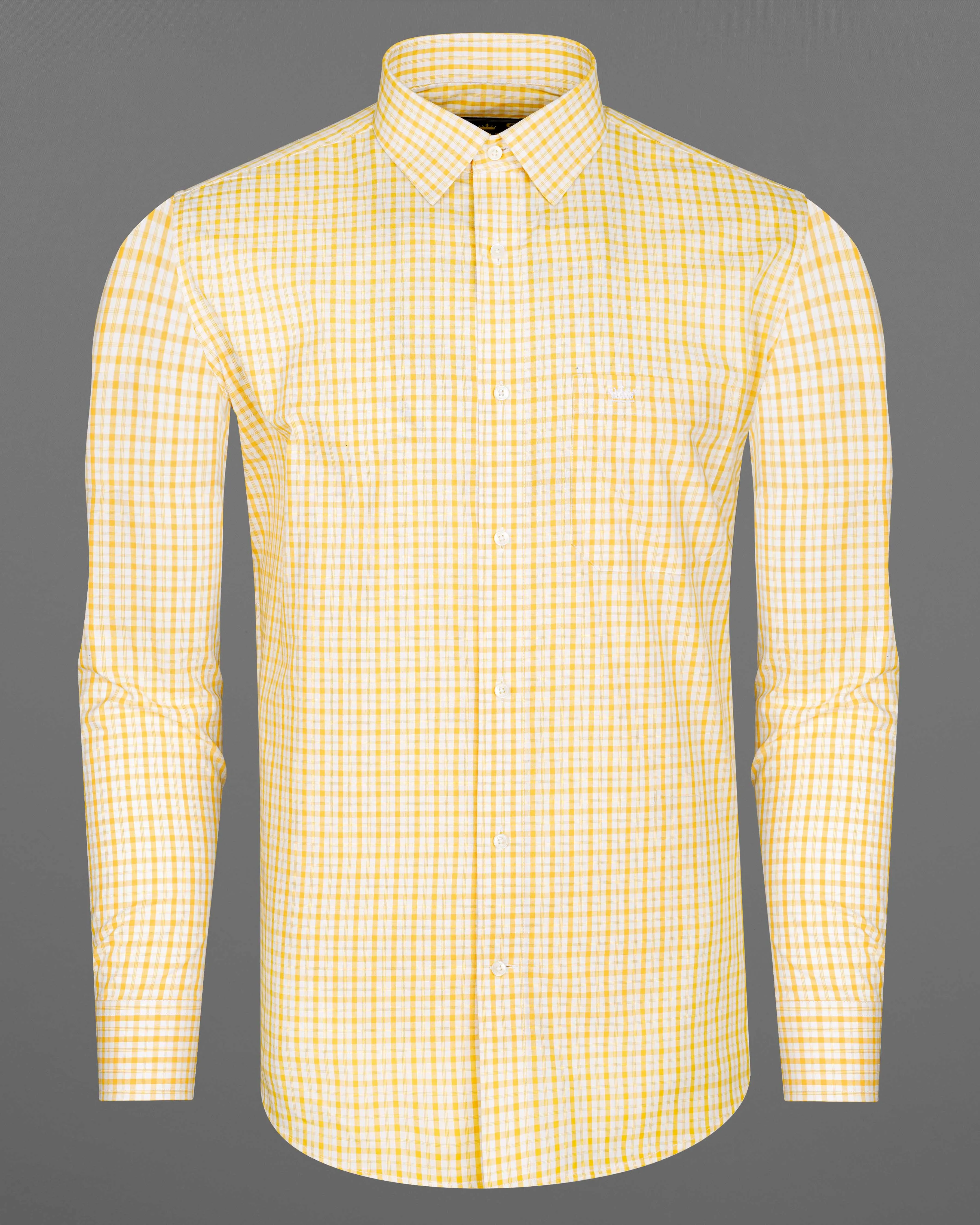 Apricot Yellow with White Plaid Checkered Premium Cotton Shirt