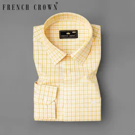 Apricot Yellow with White Plaid Checkered Premium Cotton Shirt