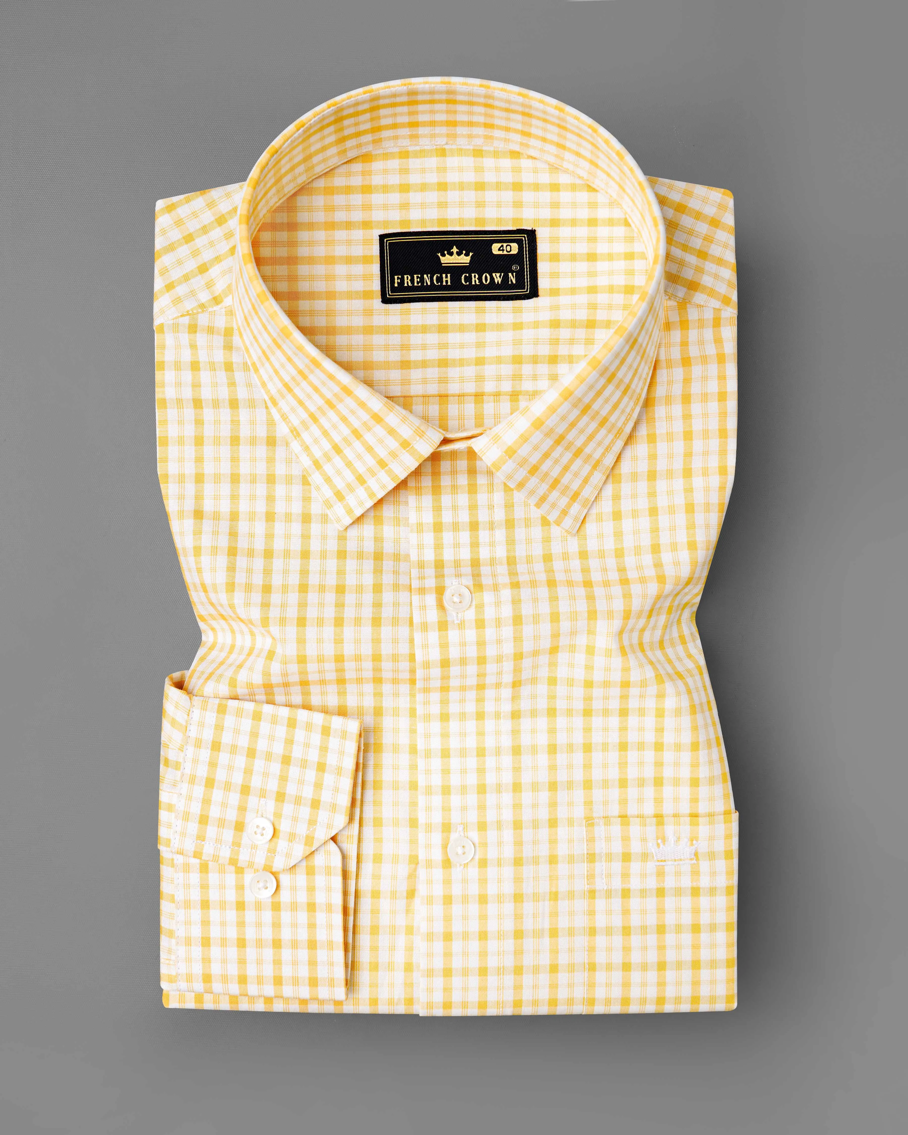 Apricot Yellow with White Plaid Checkered Premium Cotton Shirt