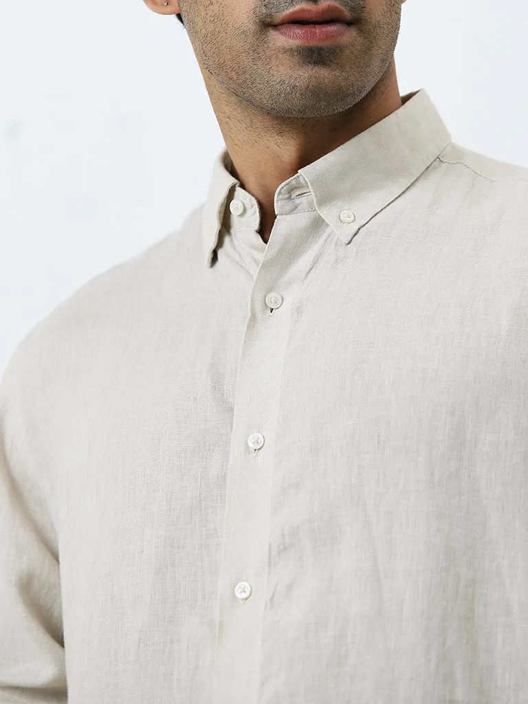 Ascot Light Beige Solid Relaxed-Fit Linen Shirt