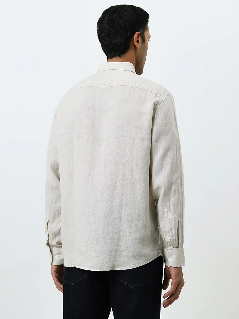 Ascot Light Beige Solid Relaxed-Fit Linen Shirt