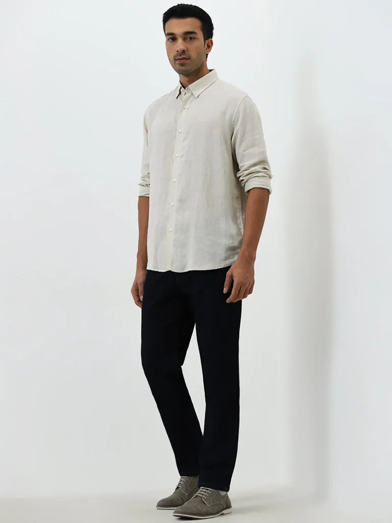 Ascot Light Beige Solid Relaxed-Fit Linen Shirt