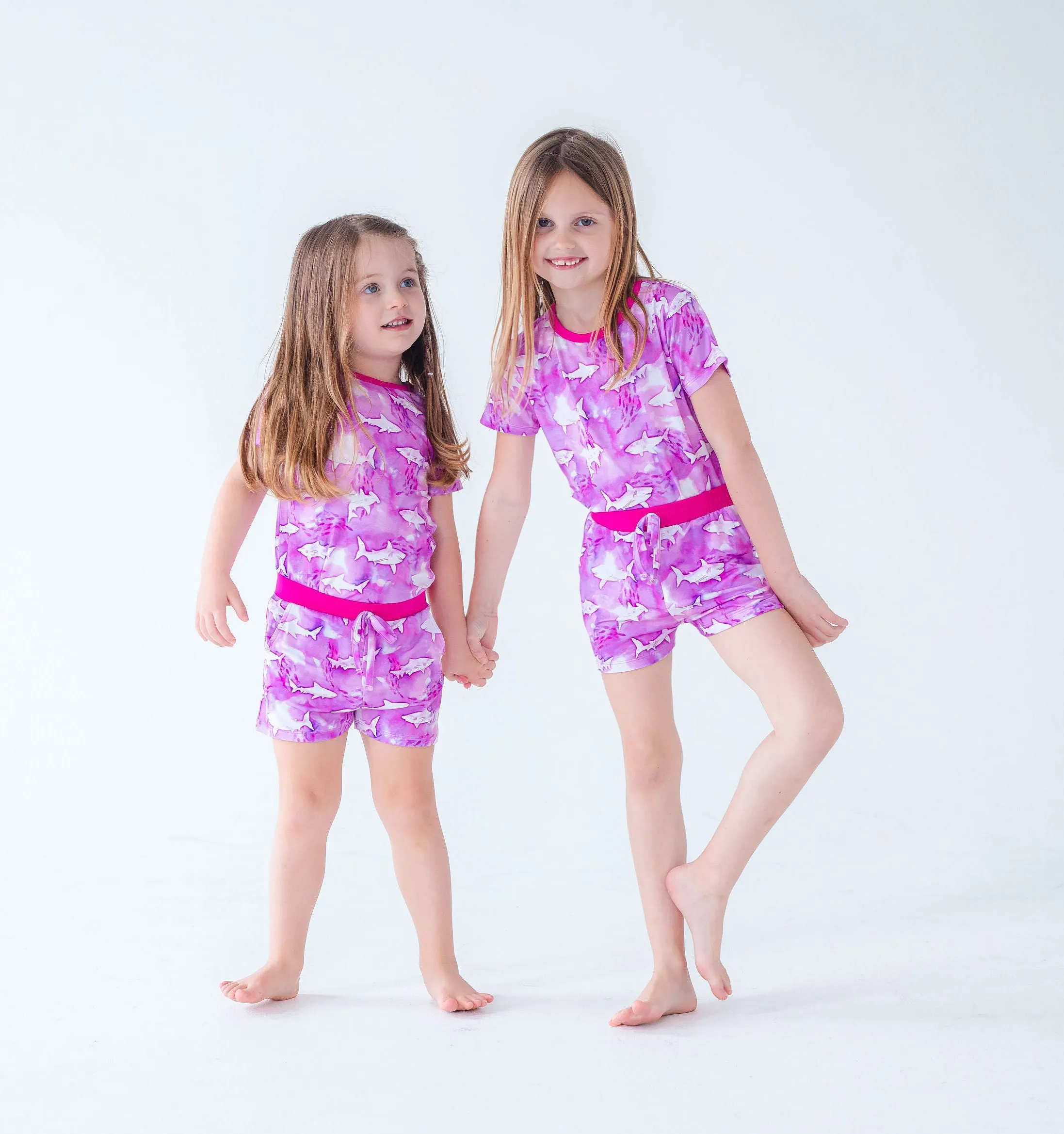 Birdie Bean Bondi Pink Sharks 2-piece Short Sleeve Kids Pajamas with Shorts