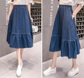 Blue Denim Skirt, High Waist Skirt With Pocket, Summer, Long Skirt,  Women Skirt, Minimalist Skirt, Fall Clothing, Jean Style, Classic