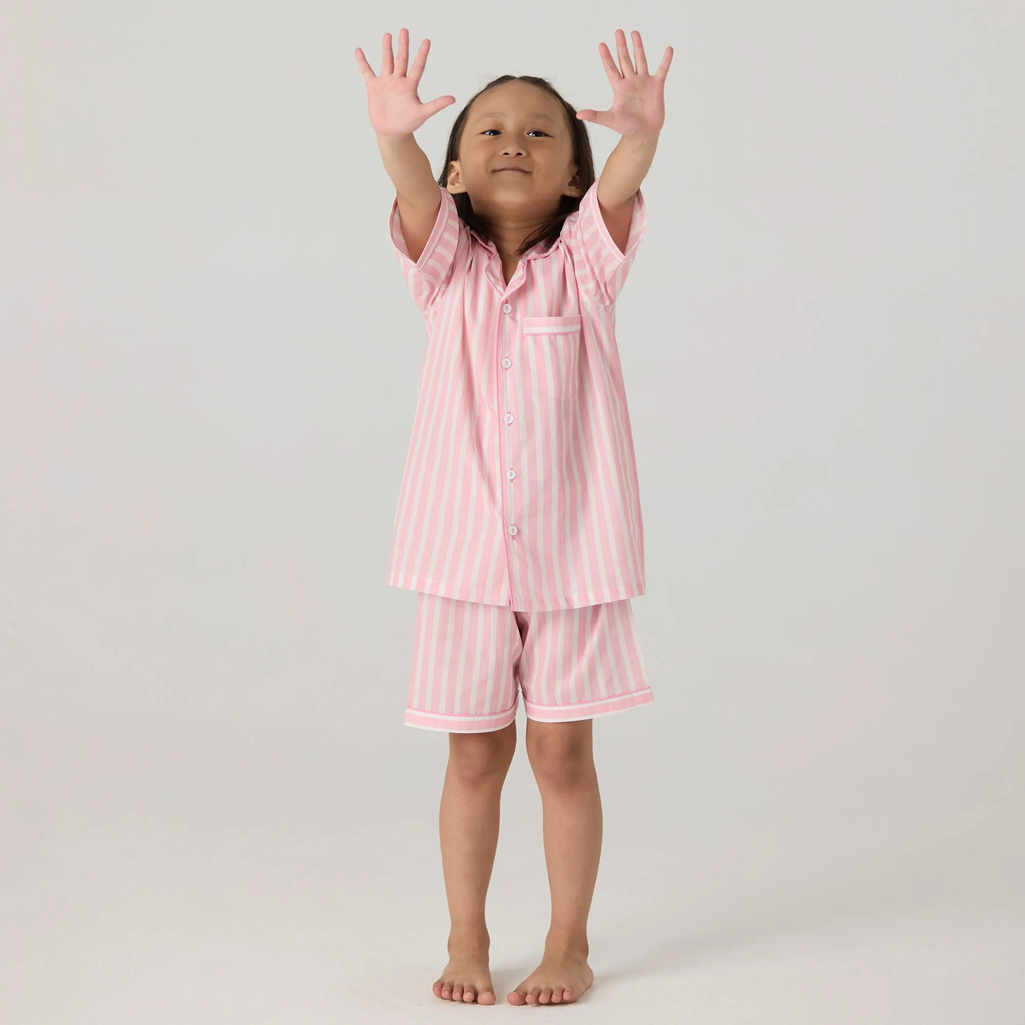 Blush Striped Shorts Set For Kids