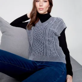 Cable Knit Charcoal Sweater Vest