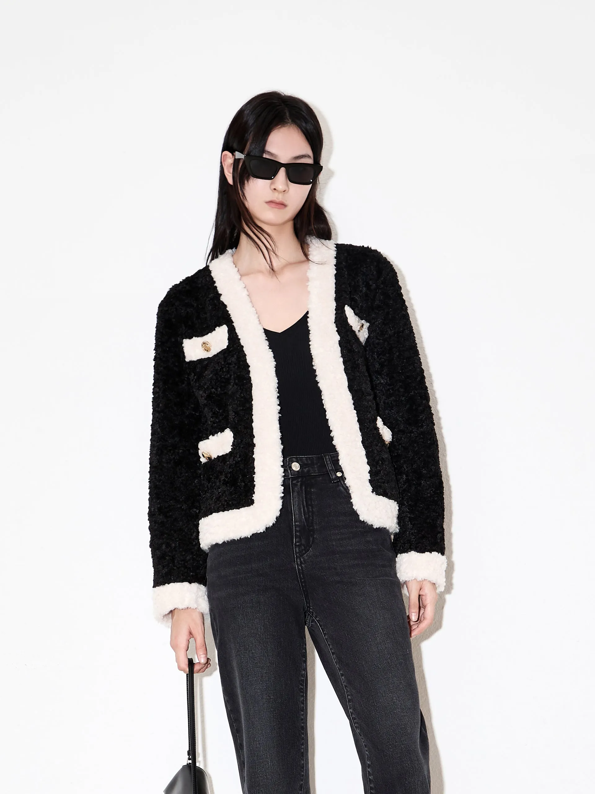 Contrast Textured Crop Jacket