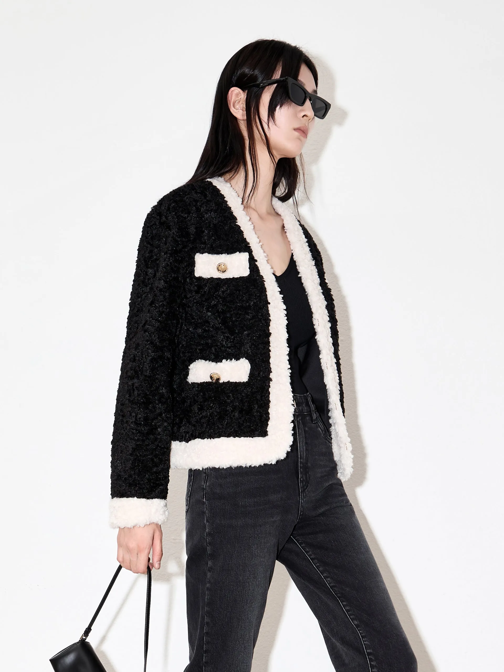 Contrast Textured Crop Jacket