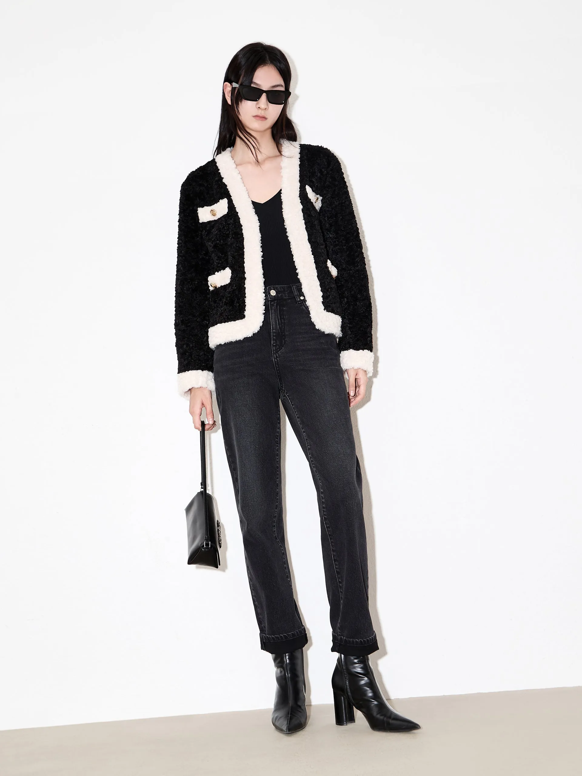 Contrast Textured Crop Jacket