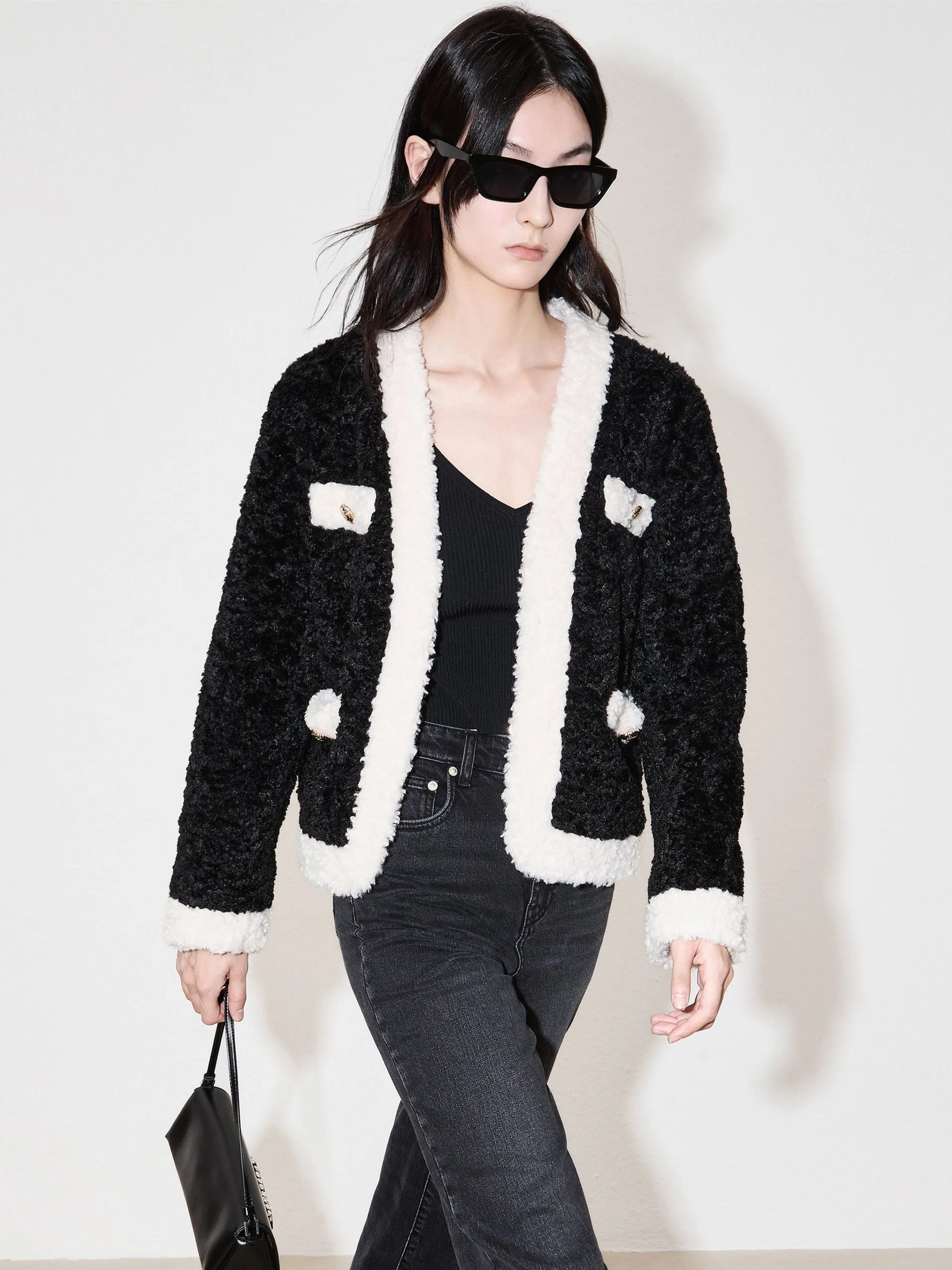 Contrast Textured Crop Jacket