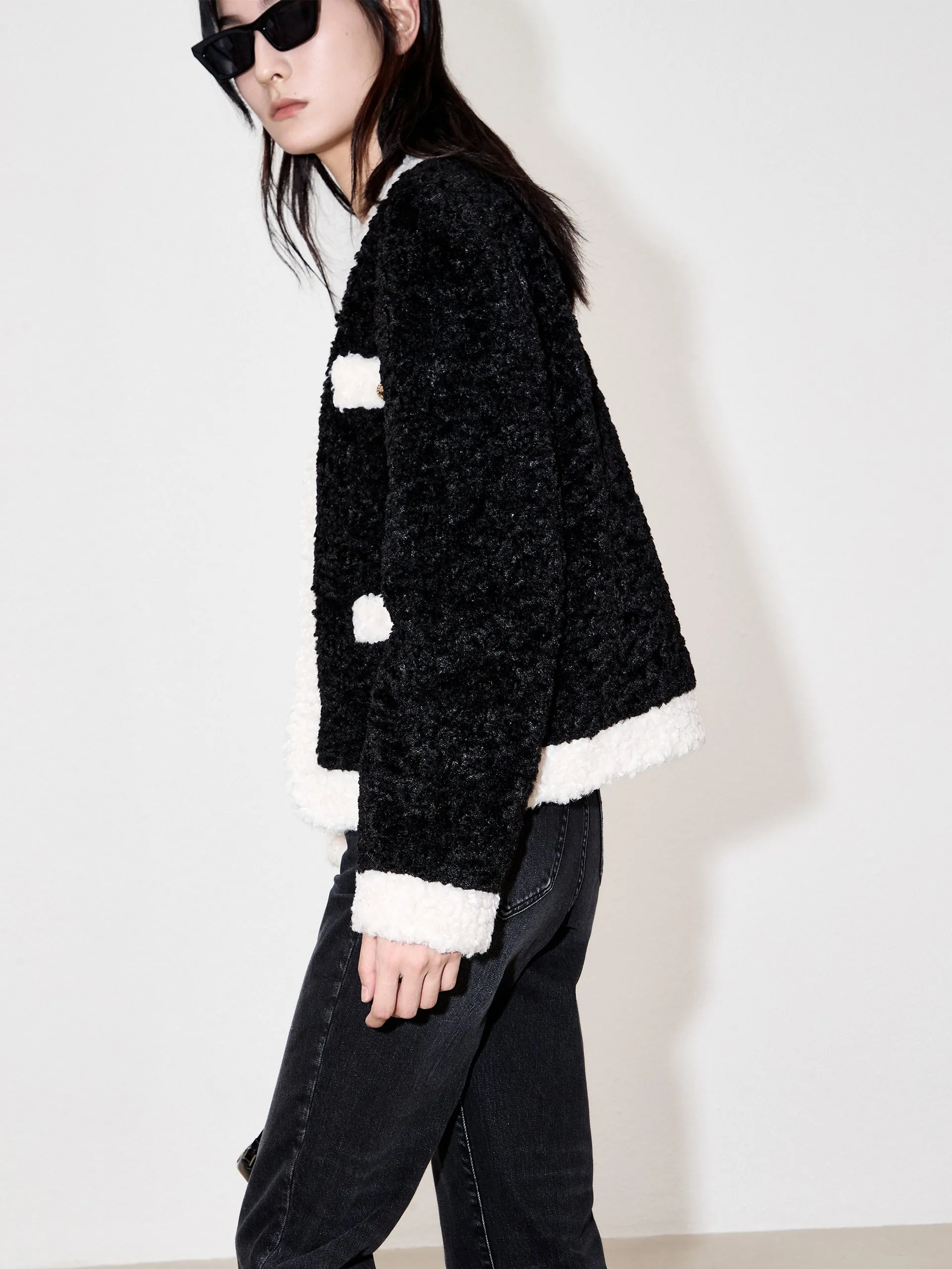 Contrast Textured Crop Jacket