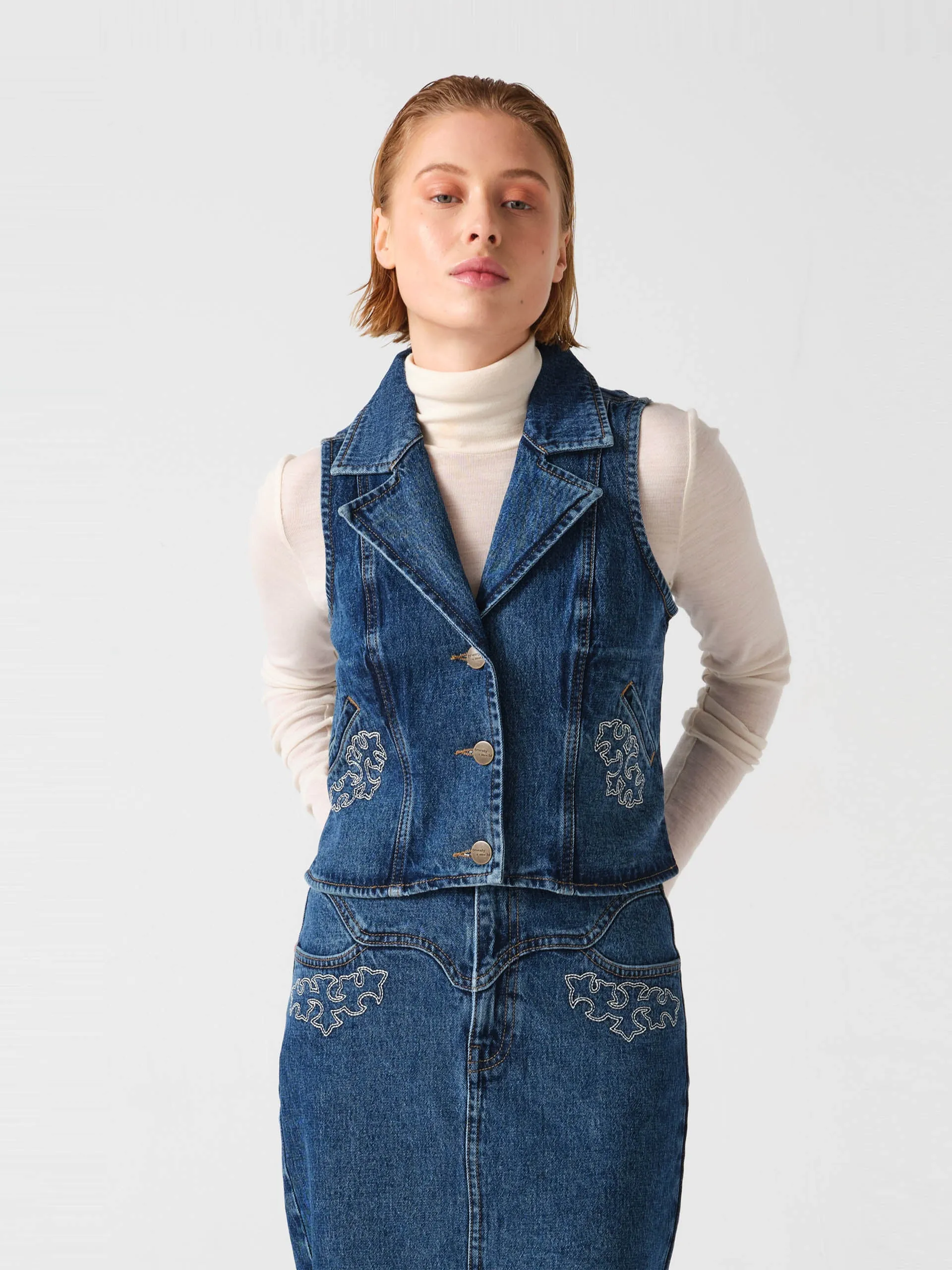 Embroidered mia waistcoat in idaho vintage