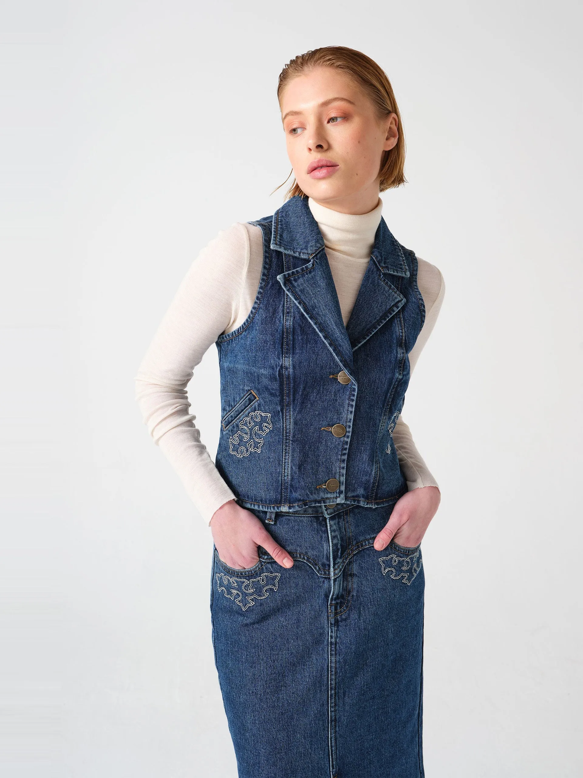Embroidered mia waistcoat in idaho vintage