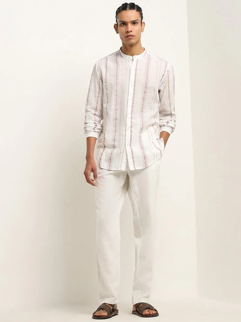 ETA Dusty Pink Stripe Printed Resort-Fit Cotton Shirt