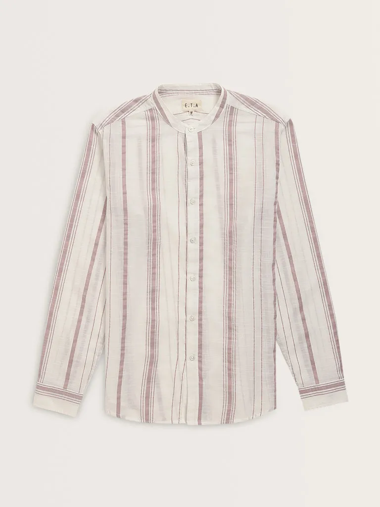 ETA Dusty Pink Stripe Printed Resort-Fit Cotton Shirt