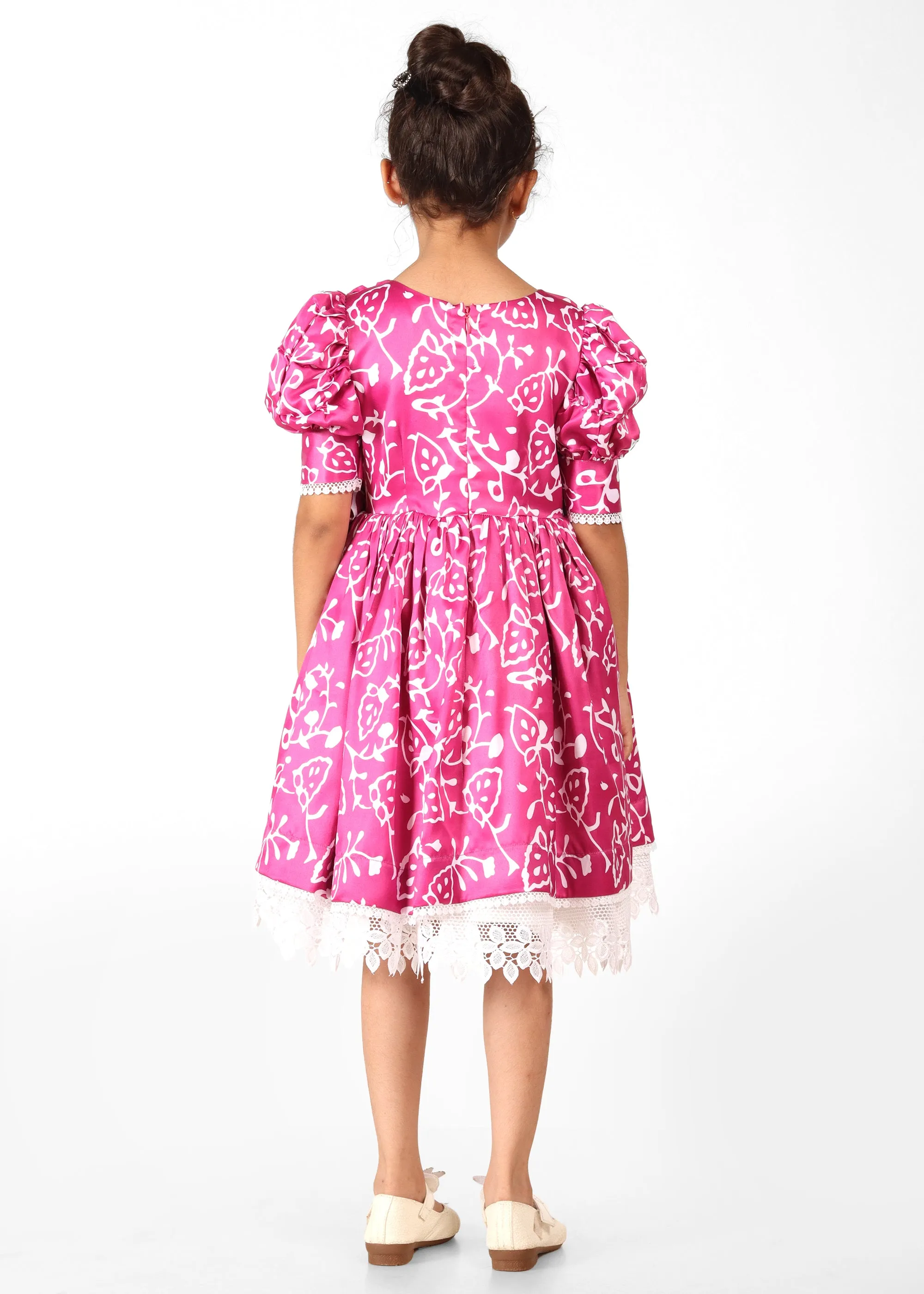 Fuchsia Floral Lace Hem Dress