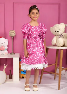 Fuchsia Floral Lace Hem Dress