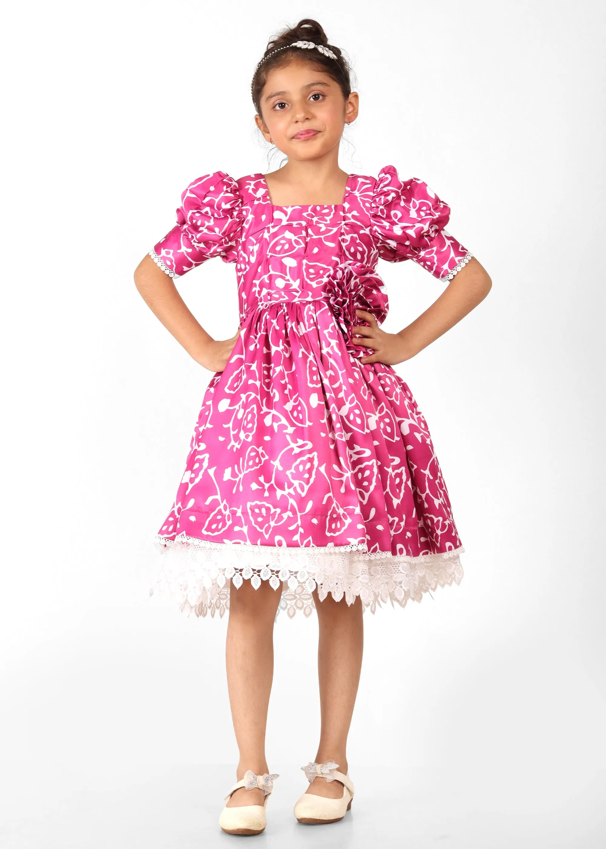 Fuchsia Floral Lace Hem Dress