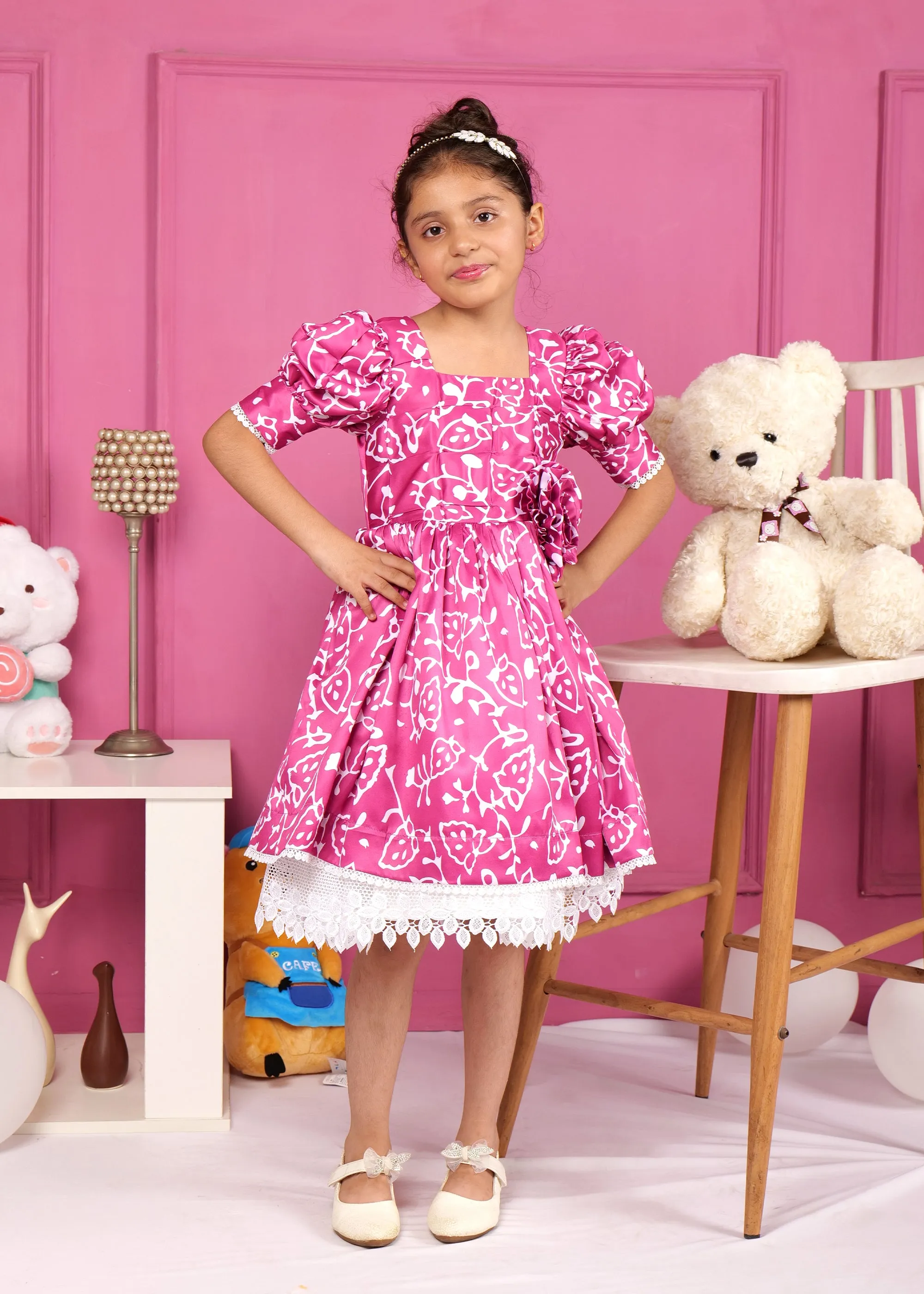 Fuchsia Floral Lace Hem Dress