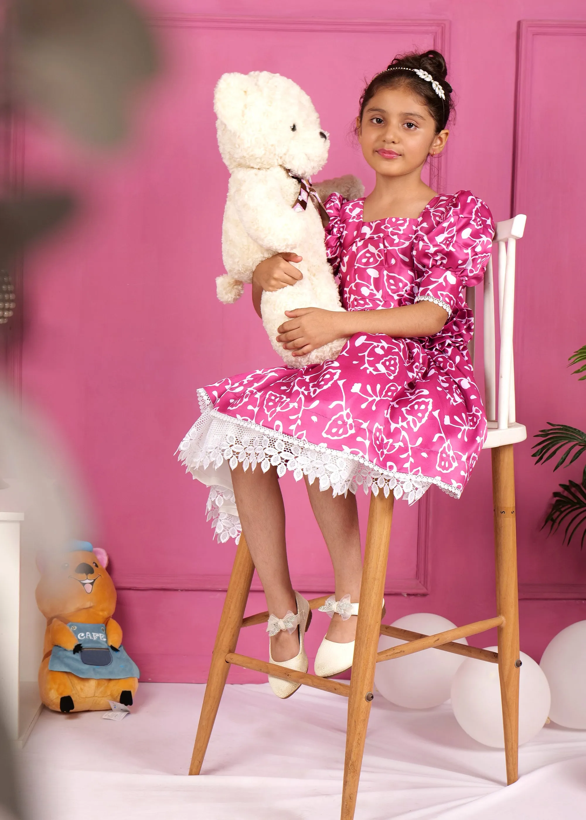 Fuchsia Floral Lace Hem Dress