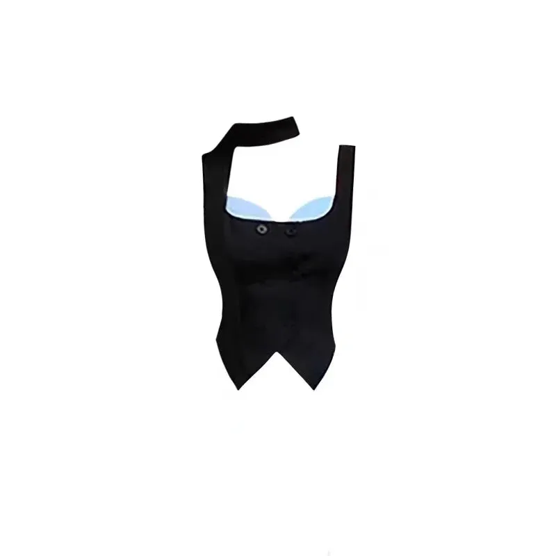 Girlary 2024 Summer Sexy Backless 2 Piece Skirt Set Woman Bow Sleeveless Vest   Slim Fashion Mini Skirt Outfits Korean Style Set Design