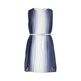 GIRLS BELTED PLEATED DRESS - NAVY BLUE