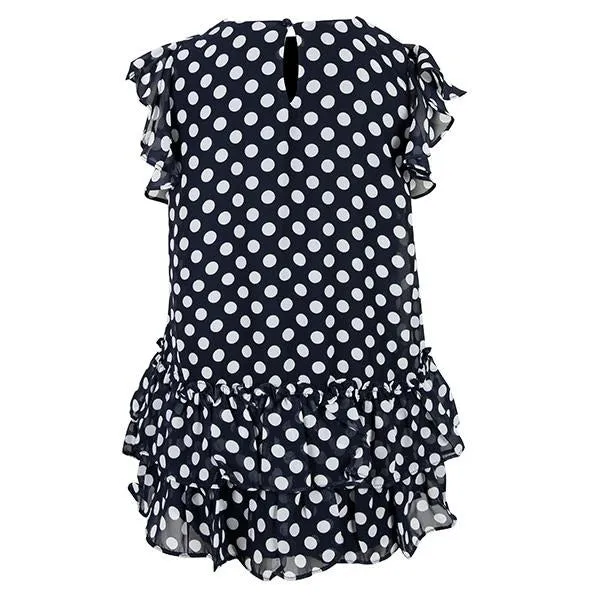 GIRLS RUFFLED POLKA DOT DRESS - NAVY