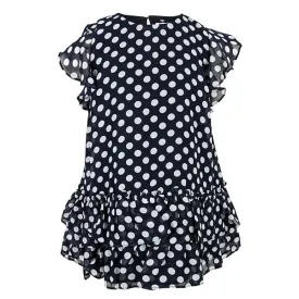 GIRLS RUFFLED POLKA DOT DRESS - NAVY