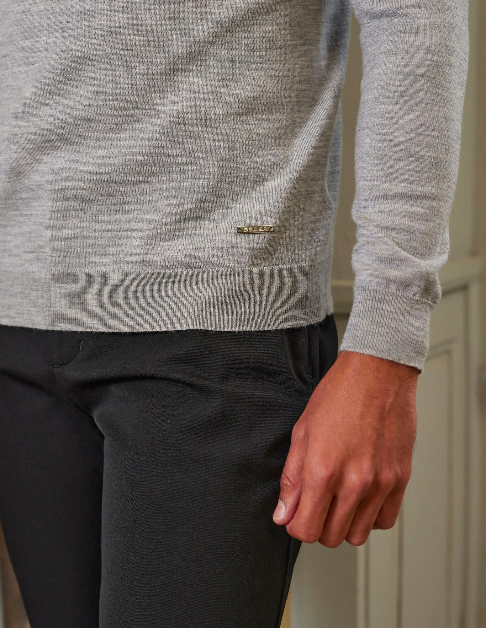 Grey 1/4 Zip Funnel Neck Knit