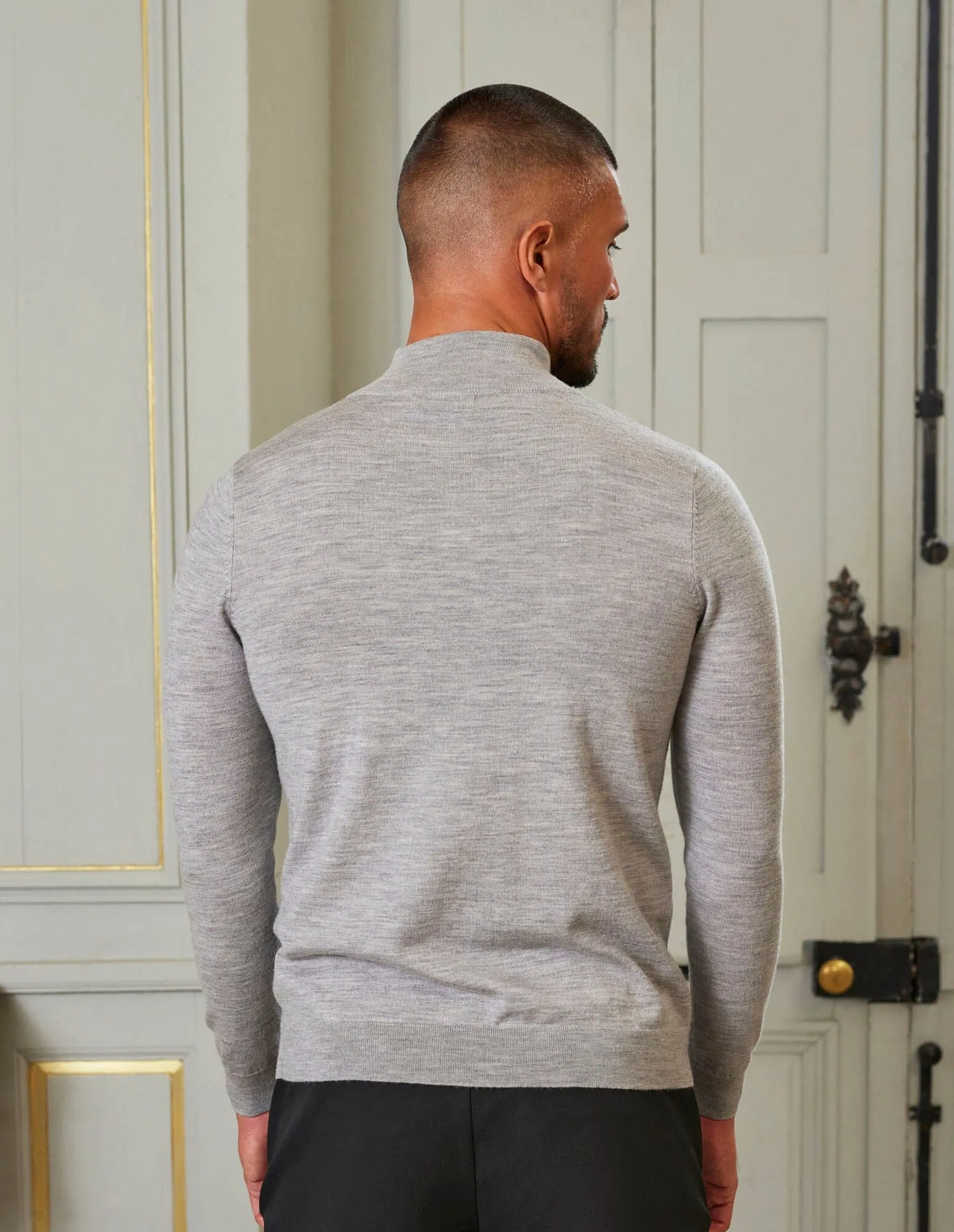 Grey 1/4 Zip Funnel Neck Knit
