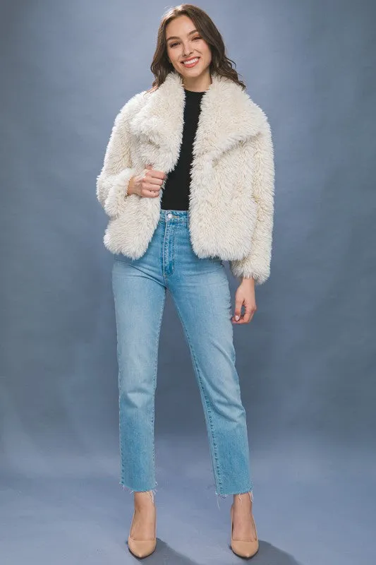 Hayden Long Sleeve Faux Fur Jacket Ivory