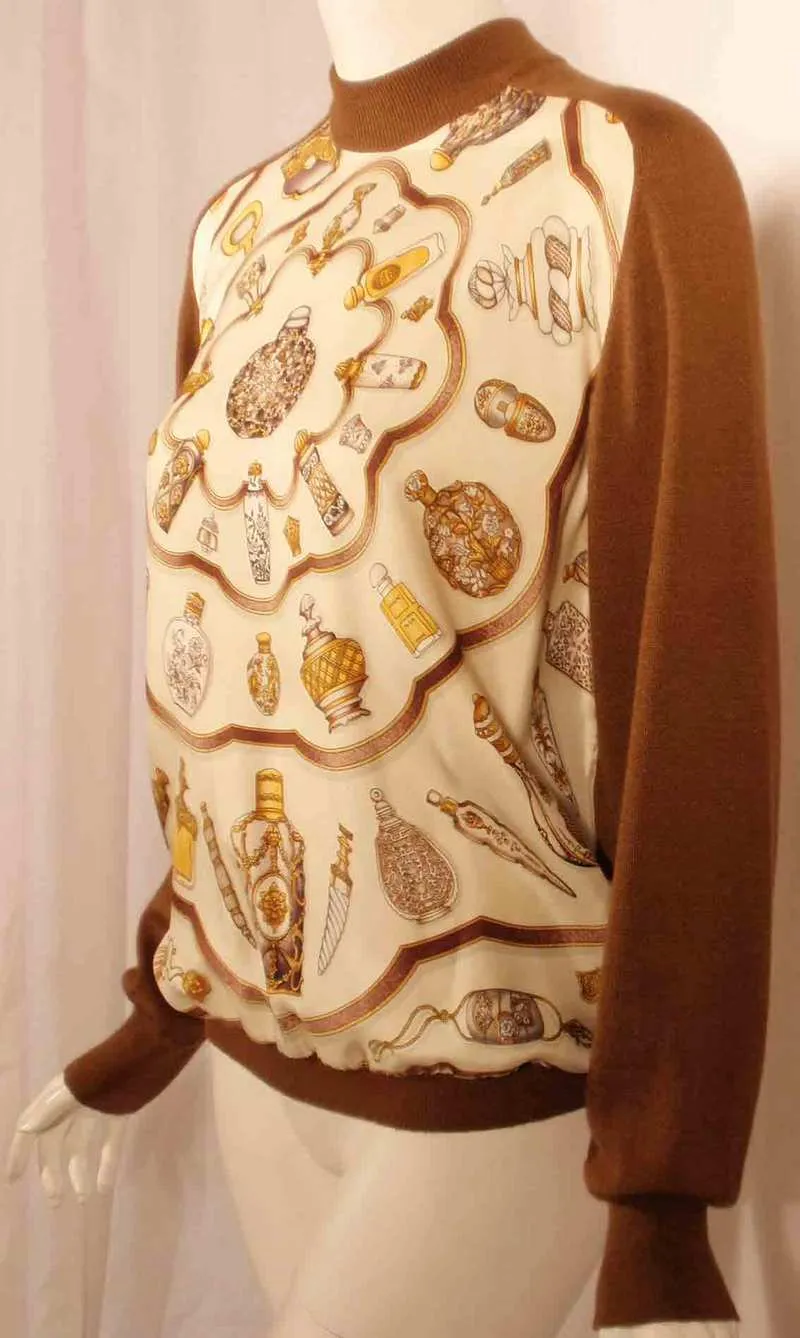 HERMES Sweater with Silk Print Size 42