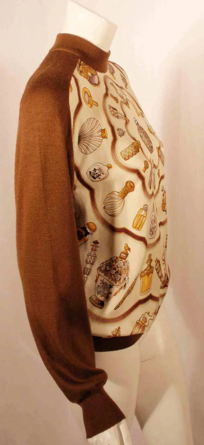 HERMES Sweater with Silk Print Size 42
