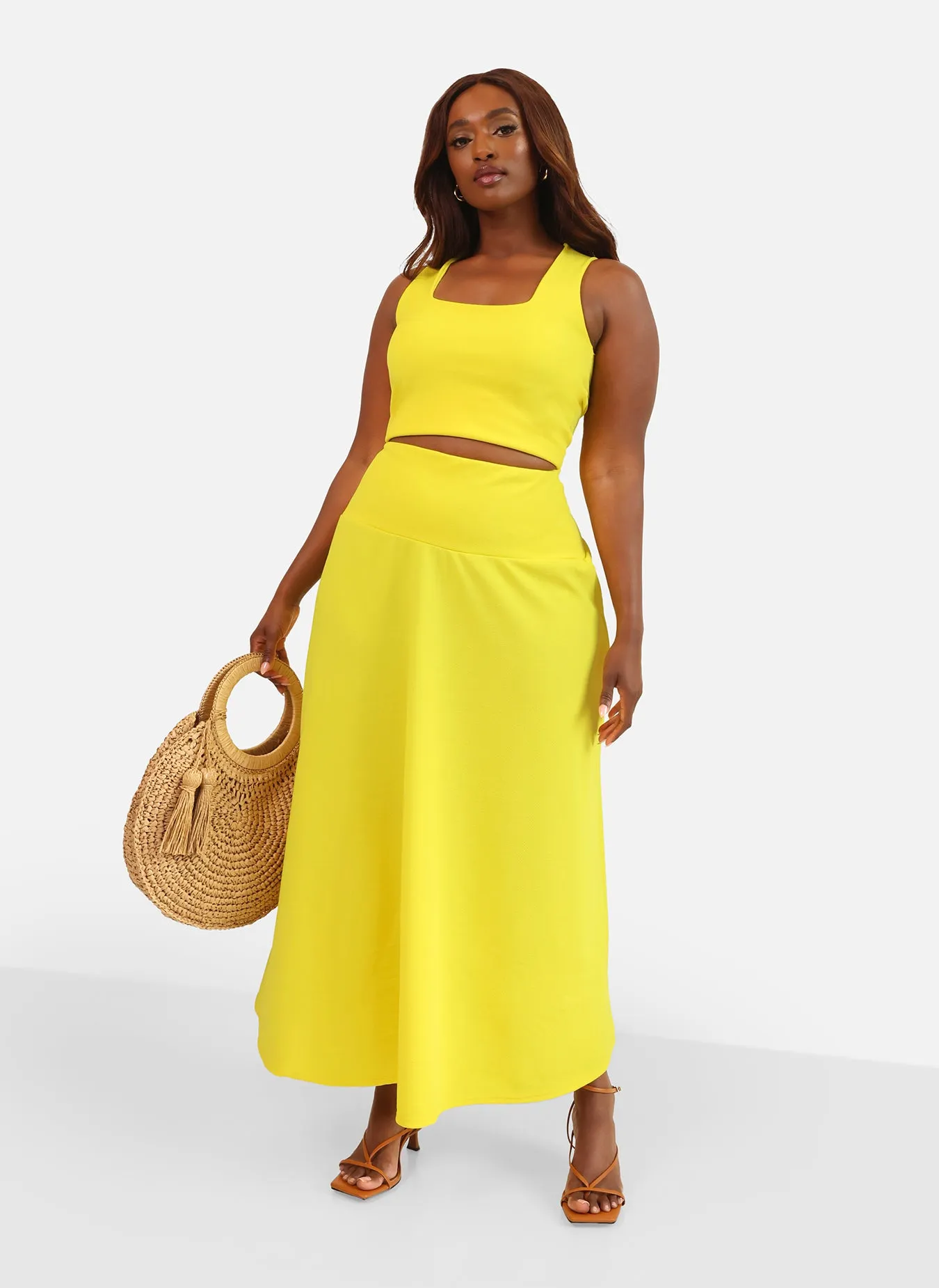 High Shine Drop Waist A Line Maxi Skirt